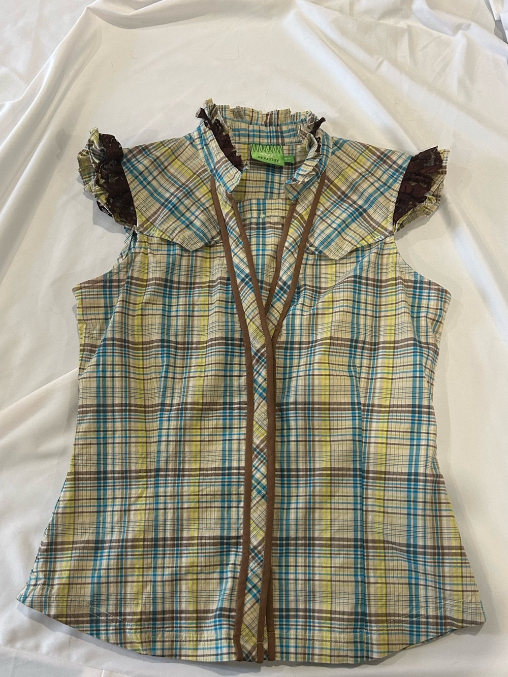 y2k plaid and lace blouse